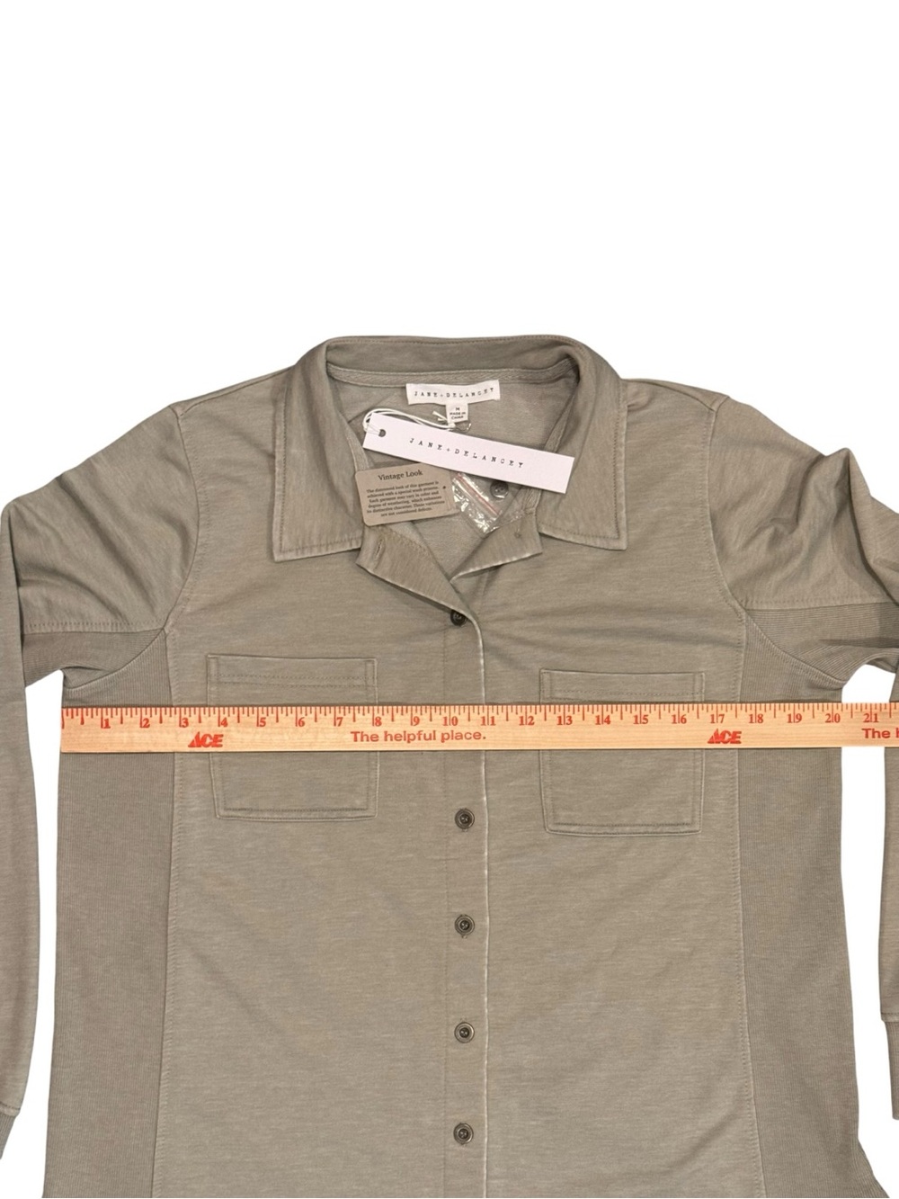 Jane + Delancey Terry Knit Button Down Shirt Shacket Tan Beige Medium NWT - Picture 4 of 10